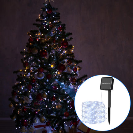 Solar String Light Outdoor Waterproof LED 4 Pack Each 33ft 100 LED Clear Tube Fairy String Bright 8 Mode Solar String Light for Christmas Garden Yard Patio Tree Fence Party Decoration(White)