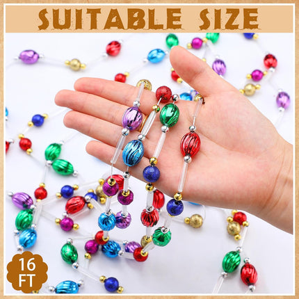 Highergo 16ft Christmas Tree Bead Garland Retro Bead Garland Candy Bead Garland Christmas Beaded Garland for Tree Party Supplies Staircase Fireplace Hanging Ornaments(Multicolor,Circle and Ellipse)