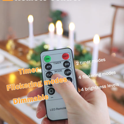 7.9'' Battery Operated Windows Candles with Remote Timers, 6 pcs Flickering Flameless Christmas Taper Candles, Led Bright Warm Lights for Holiday Home Party Thanksgiving Décor