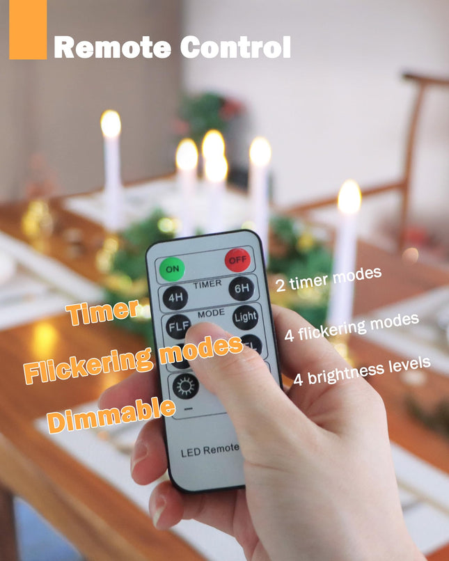 7.9'' Battery Operated Windows Candles with Remote Timers, 6 pcs Flickering Flameless Christmas Taper Candles, Led Bright Warm Lights for Holiday Home Party Thanksgiving Décor