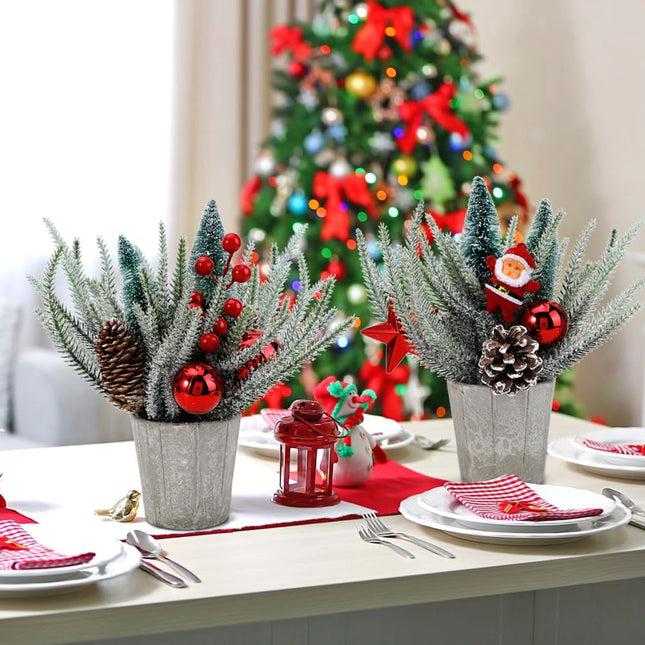 SUPREME XMAS Small Christmas Tree Table Top Christmas Decorations, 2 PCS Artificial Mini Christmas Tree with Ornaments Christmas Centerpieces for Tables Indoor Home Mantel Holiday Party Decor