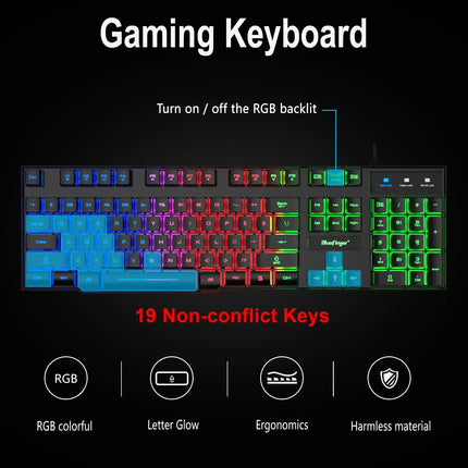 RGB Gaming Keyboard and Backlit Mouse and Headset Combo,USB Wired Backlit Keyboard,LED Gaming Keyboard Mouse Set,Headset with Microphone for Laptop PC Computer Game and Work