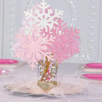 2 Pack Snowflake Banner Garland Ornaments Decorations Pink & White for Christmas Party Girls Winter Wonderland Birthday Baby Shower, Holiday Home Table Decor