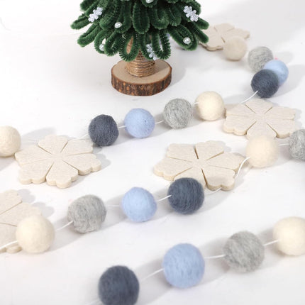 Felt Snowflake Garland - Snowflake Felt Ball Garland, Winter Wall Decor, Christmas Garland, Winter Wonderland Banner