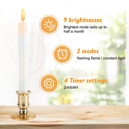Christmas Window Candles, 6 Pack Lvory Flameless Taper Candles Flickering with Remote, Window Candles Battery Operated with Timer, 3D Wick, 6 Candle Holders & 6 Suction Cups - Christmas Decorations