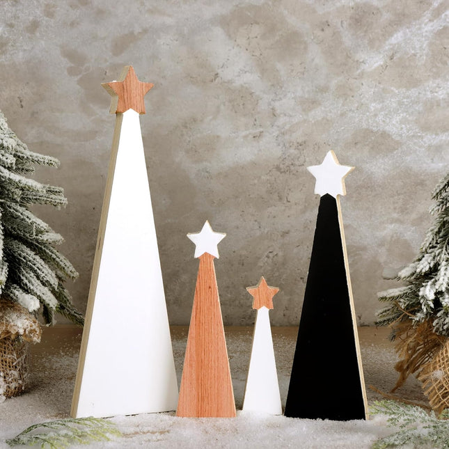 Christmas Wooden Christmas Tree, 4pcs Wooden Christmas Tree Tabletop Ornaments for Christmas Decor, Christmas Decorations for Home Office Farmhouse Centerpieces Original