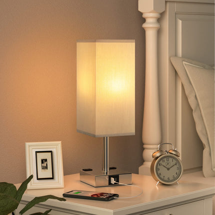 Bedside Table Lamp Touch Control, with USB C+A Charging Ports & Dual AC Outlets, 3-Way Nightstand Lamp for Bedroom with LampShade Living Room Office(LED Dimmable Bulb Included)