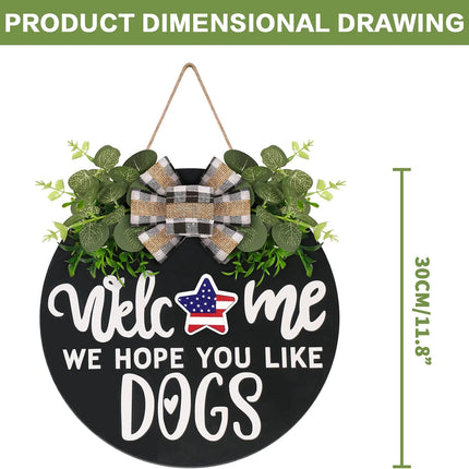 Interchangeable Wooden Seasonal Welcome Sign, Rustic Round Dogs Sign Front Door Wreaths for Home/Wall/Porch Decor, for Easter Spring Summer Fall Halloween Christmas All Season Decorations