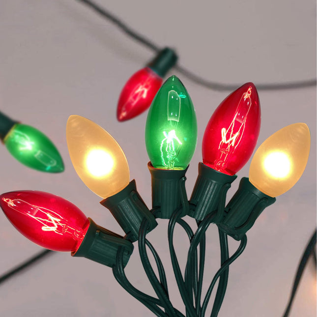 C9 Red White and Green Christmas Lights Outdoor 25FT Vintage Christmas Lights with 26 C9 Clear Colorful Bulbs UL Listed for Holiday Christmas Path Roofline Patio Garden Party Xmas Wedding Decoration