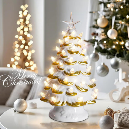 Ceramic Christmas Tree, Christmas Tree with LED Lights, Christmas Tree Light Up Tabletop Decor for Xmas Decoration Indoor Home Party Supplies,13 Inch