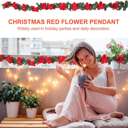 HEALLILY Artificial Poinsettia Vine Christmas Flower Garland Holiday Hanging Decor with Green Leaves for Mantle Fireplace Stairs Door Holiday Decoration 170cm 1