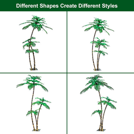 LIGHTSHARE Lighted 6FT Gorgeous Palm Tree 3Trunks Artificial Palm Tree 203LED Lights for Decoration Outdoor and Indoors Tiki Bar Christmas Patio Pool-Solar