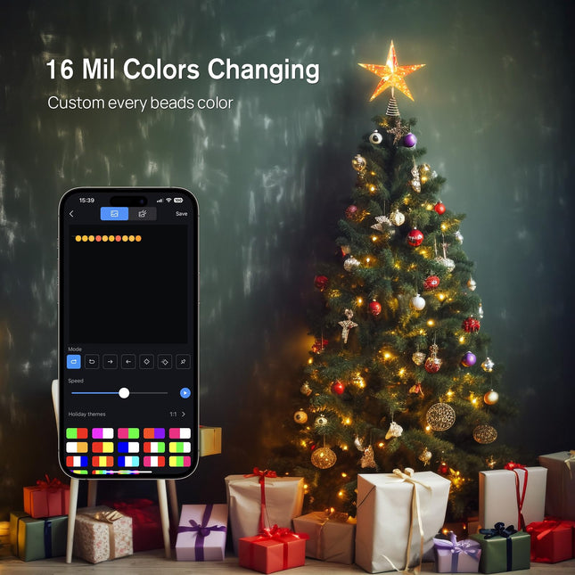 10” Smart Christmas Tree Topper Star, Iridescent Star with 10 RGB LED Lights, 16 Mil. Colors Changing, Music Sync, Timer, Xmas Treetop Decorations
