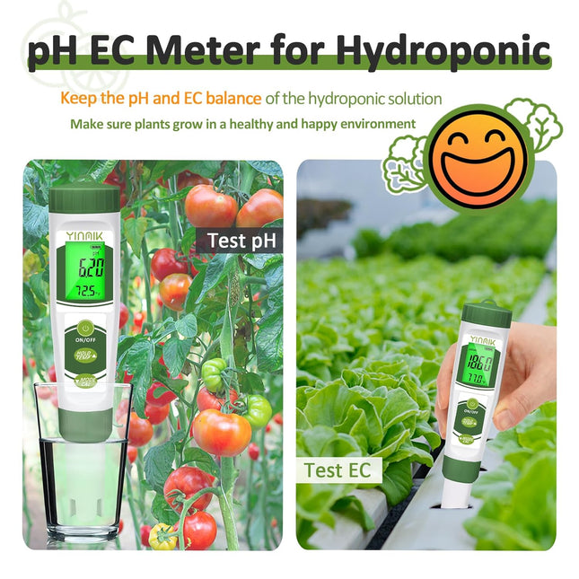 YINMIK pH EC Meter for Water Hydroponics, Digital PPM Meter for Nutrients | Measure pH PPM Conductivity Temperature of Hydroponic Base Water and Nutrients, EC pH TDS Meter for Water, Aquarium, Pool