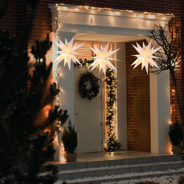 17.7" Moravian Star Light by Battery Operated, 18 Point White Christmas Star Indoor & Outdoor Hanging PVC Paper Lantern Lamp with 3D Bright White Lighted Holiday Decoration