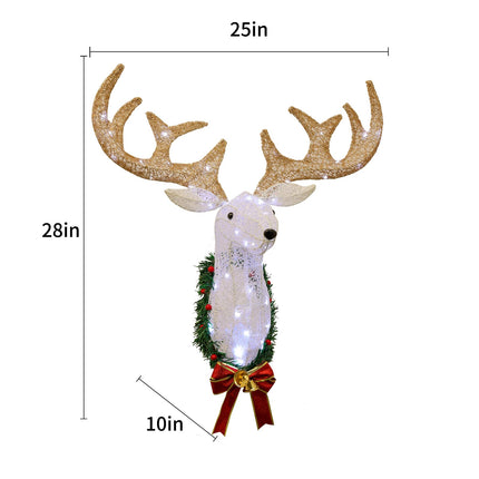 28 Inch Lighted Christmas Wall Decor Reindeer Head - Pre-Lit 3D Rudolph Hanging Wreath with Battery Operated LED Lights, 8 Lighting Modes for Indoor/Outdoor Festive Xmas Holiday Decoration