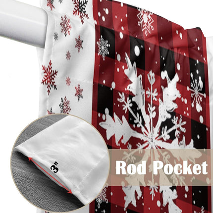 Christmas Curtains Swag Valance Snowflakes Red Black Buffalo Plaid White Rod Pocket Kitchen Curtains Winter Holiday Window Valances Swag Curtains for Christmas Decorations, 1 Pair, 28"W x 36"L
