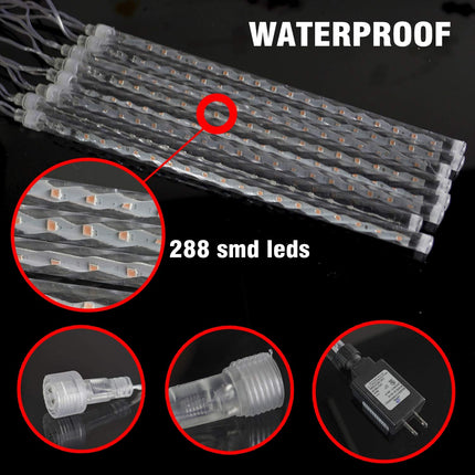 FUNPENY Meteor Shower Rain Lights, 288 LED Christmas Lights Icicle Snow Falling Halloween Lights Outdoor Raindrop Lights, 30cm 8 Tubes Xmas Tree Holiday Christmas Halloween Decoration, Blue