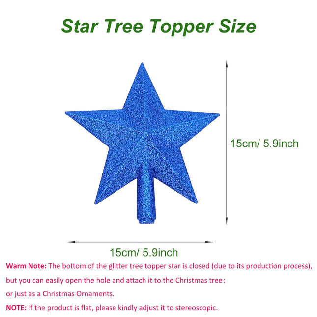 2 Pack Glittered Small Christmas Tree Topper Xmas Mini Star Treetop for Small Christmas Tree Decorations, Blue and Pink