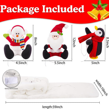 4pcs Lighted Christmas Stairs Decorations Christmas Garland for Stairs Staircase Xmas Decor Sliding Penguin/Santa/Snowman Surf on 5 Feet Fluffy Snow Handrail Banister Railing Holiday Snow Surfing Set