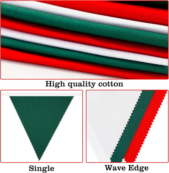 G2PLUS 39Ft Red Green White Banner Flags, Triangle Flag Garland Fabric Banner, Christmas Party Decoration Banner, Triangle Flags Banner String, Pennant Bunting Garland Streamers for Outdoor, Garden