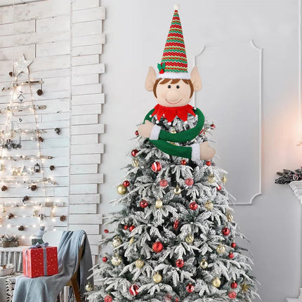 Juegoal Christmas Elf Tree Topper, Large Plush Elves Treetop Hugger with Red Green Stripes Top Hat & Red Collar, Xmas Tree Ornament Supplies Holiday Winter Home Wonderland Party Decorations