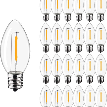 25Pack LED Night Light Bulbs, C7 Shatterproof Replacement Led Bulb for String Light, E12 Base Salt Lamp Bulbs, 0.6W Equivalent to 7W, Warm White 2200K, 50LM