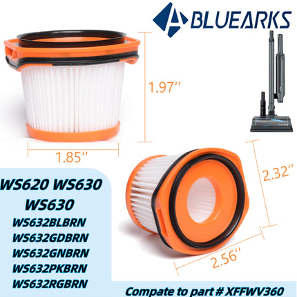 4Pcs For Shark Ws620 Ws632 Ws630 Filter,Combatible With Shark Wandvac System Ws633 Ws632Rgbrn Ws632Pkbrn Ws632Gnbrn Ws632Gdbrn Ws632Blbrn, To Part Xffwv360