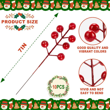XIFAN 60 Pcs Christmas Norfolk Pine Branches and Red Berry Stems, 14'' Artificial Pine Picks, Faux Greenery for DIY Crafts, Indoor/Outdoor Garland, Wreath, and Home Decoration