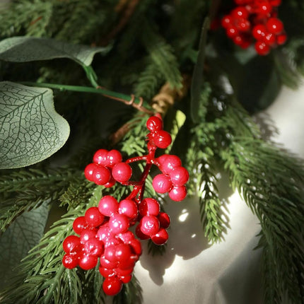 Real Touch Norfolk Pine Garland with Lights, Red Berries and Eucalyptus Leaves, Christmas Garland for Year and Home Decoration, 6FT