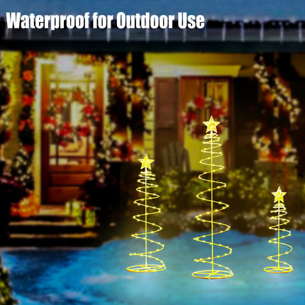Set of 3 Lighted Spiral Christmas Trees Battery Powered 1.5/2/2.5FT Spiral Tree Light, Christmas Spiral Rope Tree for Indoor Outdoor Garden Patio Yard Pathway, Warm White