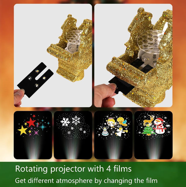 Christmas Tree Topper Lighted with 4 Projected Patterns, Christmas Tree Topper Star Projector Build-in LED Rotating Lights, 3D Glitter Gold Star for Xmas Party Holiday Decoration (Star)