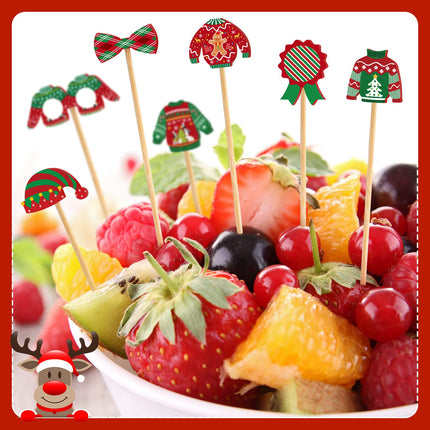 200 Pieces Christmas Cocktail Picks Ugly Sweater Cake Toppers Medals Glasses Gloves Hats Bows Appetizer Toothpicks Christmas Food Picks Skewers for Holiday Drink Fruit Dessert, 4.7 Inches