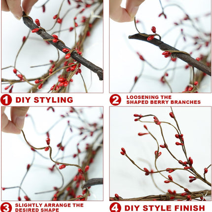6FT Red Berry Garland with Lights, Artificial Berry Christmas Garland for Indoor and Outdoor Thanksgiving Christmas Decoration, Table Arrangements, Fireplace Mantel, and Centerpiece Decorations