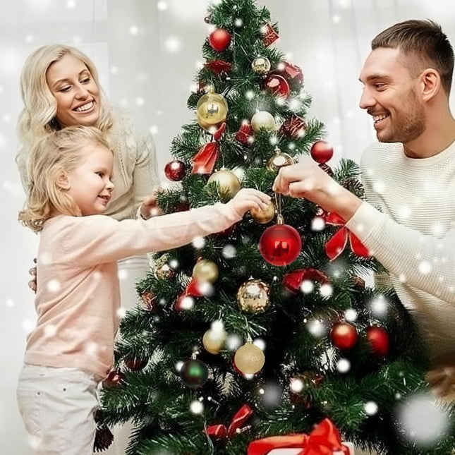 100Pcs Gold Green Red Mixed Christmas Balls Ornaments for Xmas Christmas Tree - Shatterproof Christmas Tree Decor Hanging Ball for Holiday Wedding Party Decoration Mixed Size & Color