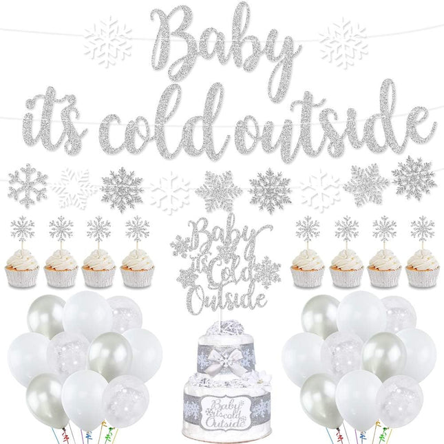 Baby It’s Cold Outside Party Decorations, Banner, Snowflake Balloons, Garland for Winter Wonderland Baby Shower, Christmas, Winter Birthday Party Supplies, Silver (Silver)
