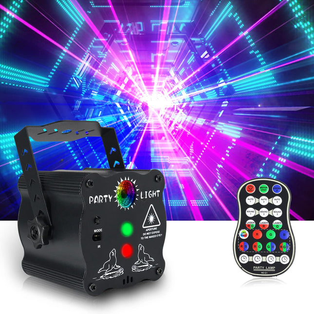 AMKI Party Lights DJ Disco Lights Rave Light + LED Disco Projector 2 in 1 with Remote Control USB Powered RGB Sound Activated Strobe Light for Christmas Halloween KTV Bar Plastic Corded Electric