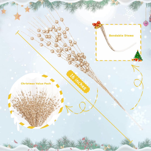 Christmas Tree Decorations, 12 Pack Christmas Tree Picks, Champagne Christmas Ornaments, Tree Toppers Christmas Decorations for Tree Filler Stems Sticks Vase DIY s Home Decor