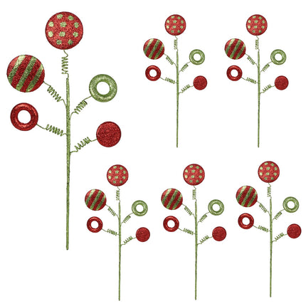MANMAOHE 6 PCS 16.5 Inch Glitter Christmas Picks and Sprays Christmas Candy Stems Peppermint Lollipop Picks Christmas Tree Topper Christmas Floral Stems for Christmas Tree Home Decoration(Green)