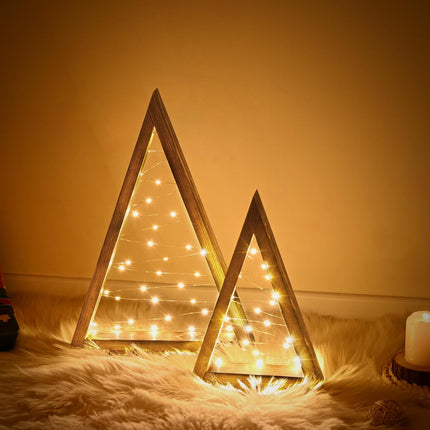 Wooden Christmas Tree Tabletop Christmas Tree with Lights Modern Farmhouse Christmas Decor Small Christmas Tree Mantle Christmas Decorations Holiday Decor Set of 2 (Large 14.3" Medium 10.2")