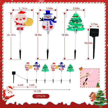 12PCS Christmas Tree Pathway Stake Lights Solar Outdoor Garden Lights,13.2FT Christmas Santa Claus,Snowman Figurine Lights with 8 Modes for Yard,Xmas,Walkway(2Sets)