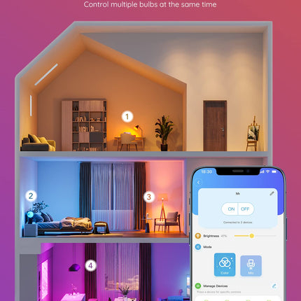 Govee Smart Light Bulbs, Color Changing Light Bulb, Work with Alexa and Google Assistant, 16 Million Colors RGBWW, WiFi & Bluetooth LED Light Bulbs, Music Sync, A19, 800 Lumens, 4 Pack