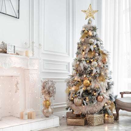 Christmas Tree Topper 10" Golden Glittered Star Tree Topper with 20 LED Lights Xmas Tree Topper Star for Xmas Decorations Ornaments Holiday Party Indoor Decor