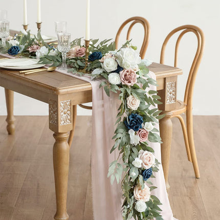 Ling's Moment Flower Garland - 6FT Eucalyptus & Rose - Sweetheart Table Decor for Wedding Reception, Artificial Floral Garland for Mantle, Thanksgiving, Christmas Decoration, Dusty Rose & Navy