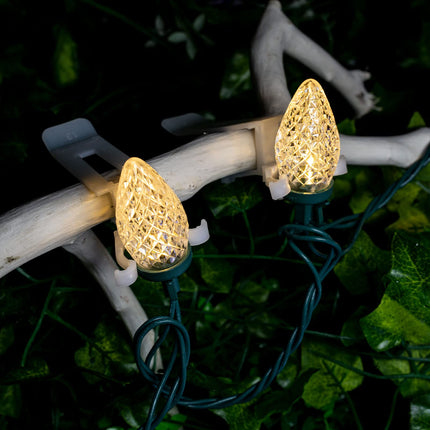 C9 Led Christmas String Lights 68Ft 100 LED with All in One Clips Outdoor Waterproof Strawberry Roof Lights, Commercial Grade Extendable for Indoor Outside Roofline Home Xmas Decoration, Warm White