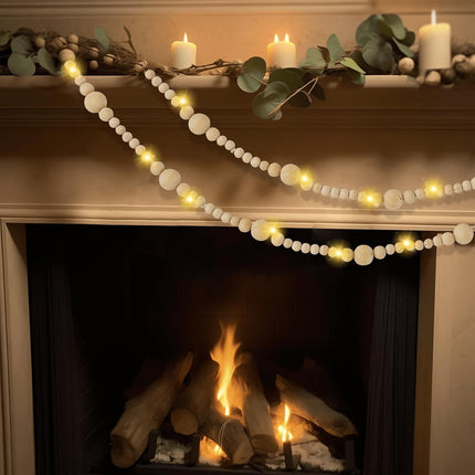 11.8 Feet Christmas Garland Christmas Tree Decorations, Boho Decoration Hanging Wooden Bead String Light, Bead Ornament String Garland for Christmas Thanksgiving Fireplace Mantel Birthday Party Decor