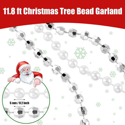 Yinder 11.8 ft Christmas Tree Beads Garland Artificial Pearls Beads Twisted Bead Garland Silver and White Bead Xmas Tree Bead Plastic Chain String Strand Garland for DIY Christmas Wedding Decoration