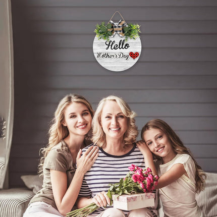 Interchangeable Wooden Seasonal Hello Sign, Rustic Round Welcome Front Door Wreaths for Home/Wall/Porch Decor, for Easter Spring Summer Fall Halloween Christmas All Season Decorations.