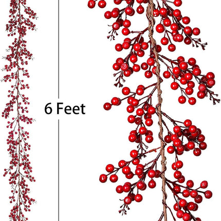 DearHouse 6FT Red Berry Christmas Garland, Artificail Garland Indoor Outdoor Garden Gate Home Decoration for Winter Holiday Year Decor