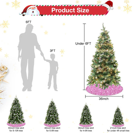 Pink Tree Skirt 36 inch Sequin Christmas Tree Skirts for 6ft Christmas Tree Sequins Embroidered Tree Skirt Round Velvet Christmas Tree Skirt Cover for Winter Holiday Family Party Tree Ornaments